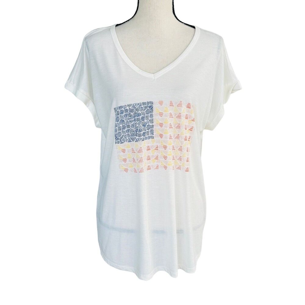 Style & Co 1X-Large Top Flag Graphic Dolman Sleeve V-Neck Semi-Sheer Cream New
